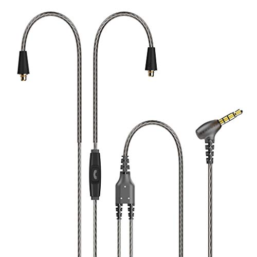 TENNMAK MMCX Detachable Cable with Remote and Microphone PRO Piano Trio & Other MMCX Earphones- Transparent Black Color (with mic)