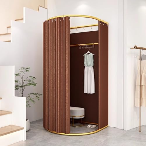 Clothing Store Fitting Room with Shading Curtain Portable Temporary Mobile Privacy Protection Dressing Room Foldable Mall Simple Changing Room and Temporary Mobile Room 200x100x95cm(Brown)
