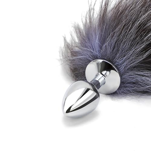 Cola de zorro gris suave con base metálica cómoda de 32 cm 4