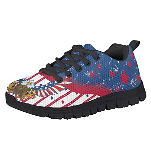 HUIACONG Boys Sneaker American Flag Eagle Girls Lace Up Casual Sneakers Kids Running Shoes for Size 5 Children Mesh Shoes Walking Breathable Shoes Tie Dye Style