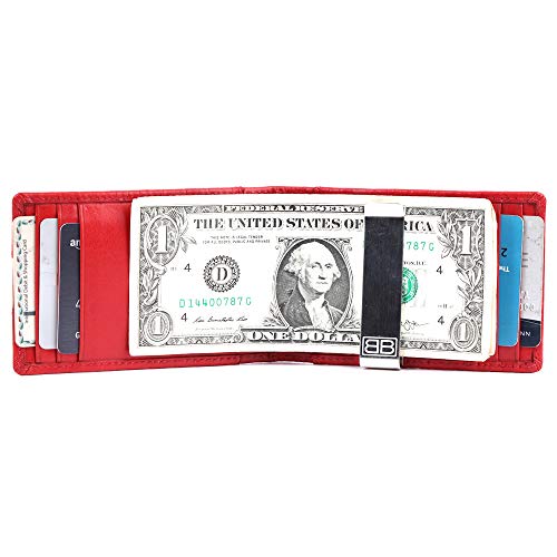 Image of Brooklyn Bridge Genuine Leather Money Clip Wallet for Men VT Tomato Red - Premium Slim RFID Protected Wallet with Cash Clip & Multiple Card Slots, Stylish Front Pocket Design, Gift for Men