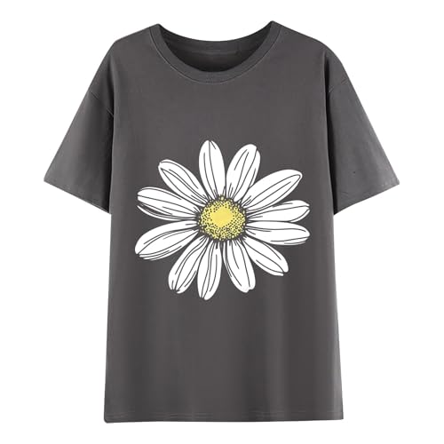 My Orders - Camisetas de manga corta para mujer, cuello redondo, estilo casual, estampado floral, para verano, ajuste holgado, ropa activa, camisetas de moda, túnica de trabajo, ropa de verano, 2 gris