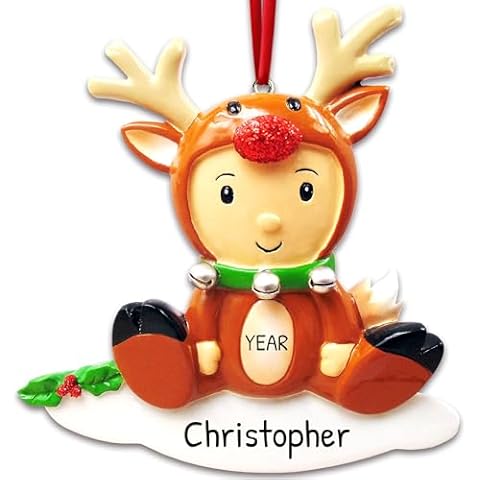 Personalized Christmas Tree Toddler Ornament 2024 - Brown Onesie Deer Antler Toddler Ornaments for Christmas Tree Baby's 2nd Christmas Ornament 2024 Toddler Decor Toddler Christmas Ornaments by Elves Cover