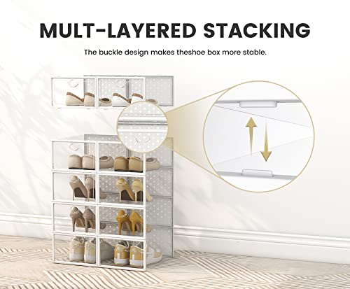 Pinkpum Shoe Storage Boxes, Shoe Organizer For Closet Clear, Shoe Boxes Clear Plastic Stackable, Folable Storage Bins With Lids,12 Pack #TOP2