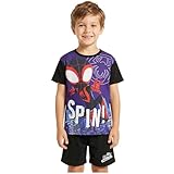 Marvel Spidey y Sus Amigos Pijama Niño 3-8 Años, Conjunto Verano Niño, Camiseta Manga Corta y Pantalón Corto, Regalo Niños (7-8 Años, Negro/Multi Spin, 1 Paquete)