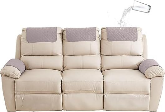 FAiruo Armrest and Headrest Cover for Sofa, Recliner Chair, Leather Couch - Nonslip Waterproof Protector(Light Grey,3-Seater Sofa/5-Piece)