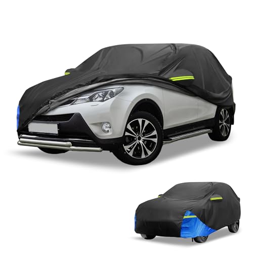 Image of Car Cover Waterproof All Weather 210D, UV Sun Rain Protection, for Toyota RAV4 with Left Side Zipper, Black & Blue