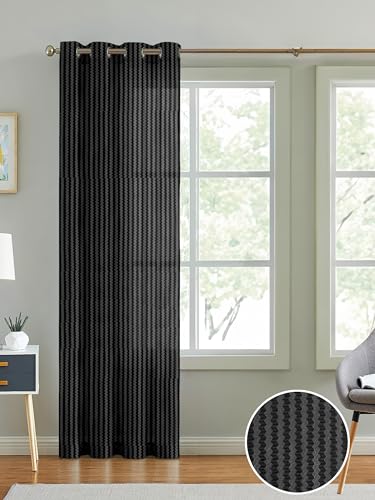 Image of Cortina Polyster Transparent Curtain Set |Long Door Installation | Bedroom Living Room Kids Room | 9 Feet Window Curtain Pack of 1 | Black