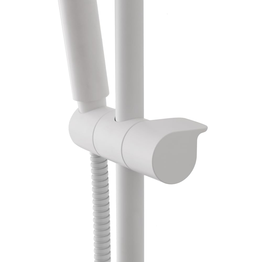 Saliscendi Doccia Da 70 Cm Tondo Anticalcare In ABS Bianco Opaco Lucido Regolabile Con Doccetta Monogetto Da 24 Cm E Tubo Flessibile Da 150 Cm Con Fissaggi Inclusi Hidra
