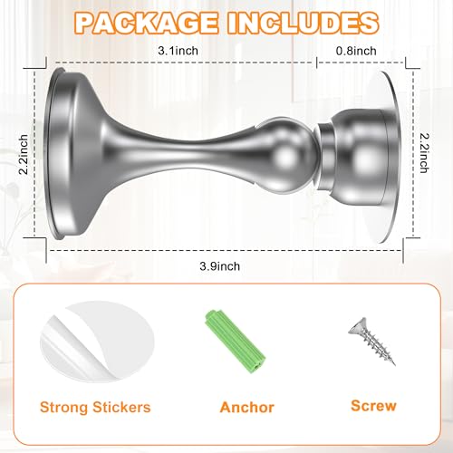 Image of Crosize Magnetic Door Stoppers 2 Pack, Stainless Steel Door Stops for Wall and Floor Mounting, Door Holder Keep Door Open, No Drilling Door Stop with Adhesive Tapes, Silver