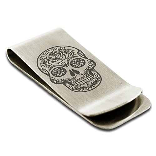 Stainless Steel Day of the Dead Sugar Skull Symbol Money Clip Credit Card Holder