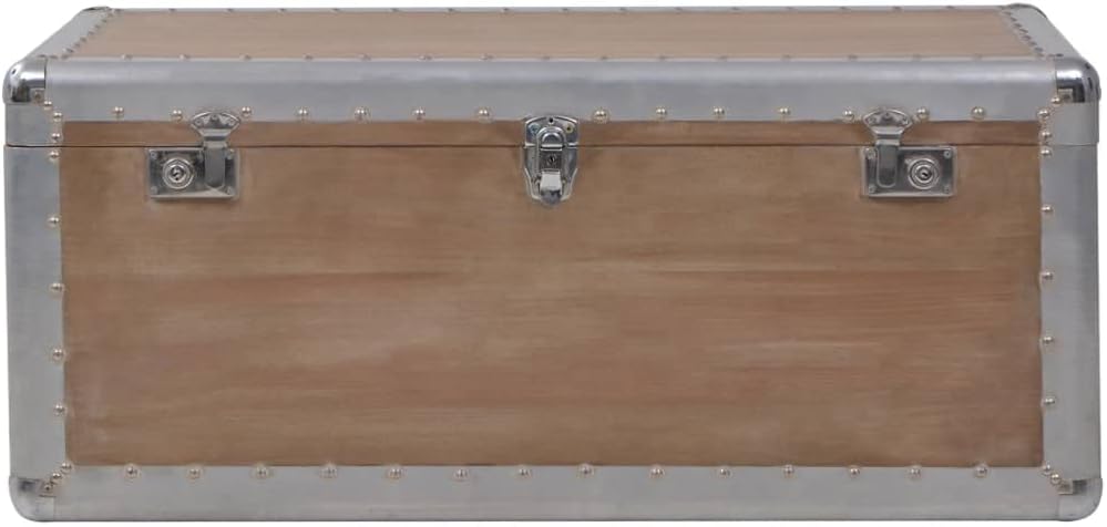 Brown Solid Fir Wood Storage Chest, Rectangular MDF Storage Box with Metal Handles, Vintage Blanket Trunk for Living Room, Bedroom