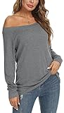 YSYOKOW Womens Cute Sexy Off Shoulder Blouses Long Sleeve Boat Neck Tunics Tops(Grey, Medium)