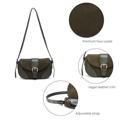 JEN & CO. Duffy Faux Suede Shoulder Bag for Women Trendy Handbag Purse with Adjustable Strap & Vegan Leather Trim4