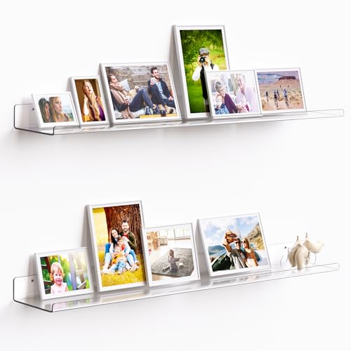 Image of upsimples 35.5 inch Acrylic Shelves for Wall Storage and Organizer, 2 Pcs | Extended Shelf for Picture, Skincare, Perfume, Bag, Kitchen Spice Rack, Kids Bookshelf, Invisible for Displaying, Room Decor