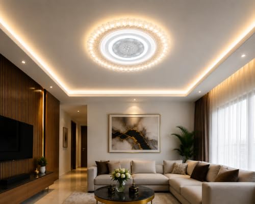 Image of FILLISKA Aluminium Luxurious 3 in 1 Led Ceiling /Wall Chandelier Light with 3 Step Colour Changing Function (Acrylic White-631-3)