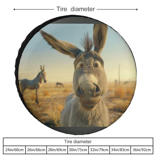 Image of Happy Donkey Camping Spare Tire Cover Animals Wildlife Donkey Weatherproof Universal Wheel Protectors Fit for SUV Truck Travel Trailer 17 Inch