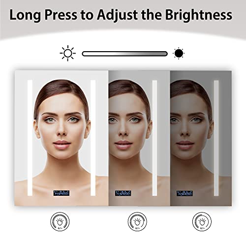 Bathlink Led Medicine Cabinet Mirror For Bathroom, Lighted Medicine Cabinet With Clock, Lighted Medicine Cabinets For Bathroom With Mirror, 18"×26"×5", Defog, Adjustable Light, Right Hinge #TOP3