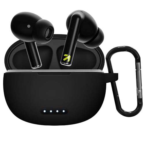 Image of Sounce Earphone Case Cover for Boult Audio W20 TWS Soft Silicone Skin Case Cover Shock Absorbing Protective Case with Keychain [Front LED Visible] - Black