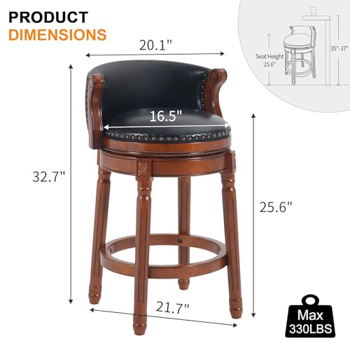 Image of Cow top Leather Wooden Bar Stools, 29.5 inch Bar Height Bar Chair with Back, 180 Degrees Swivel Barstools Chair for Home Kitchen Counter,Dining Room (Black-1pc, Bar Height-Seat Height 29.5 inch)
