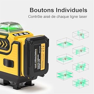 Niveau Laser avec Trepied - ansigtny Niveaux Laser Chantier 4 x 360° Autonivelant, 4D 16 Lignes Vert Laser Rotatif Professionnel Laser Level en Croix avec 1.6 M Trépied, Batterie 5400mAh, Télécommande