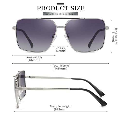 Image of SIPLION Foxdon Polarized Sunglasses Mens - Fashion Square Metal Frame Eyewear Premium Driving Sun glasses JS8552 Silver Grey