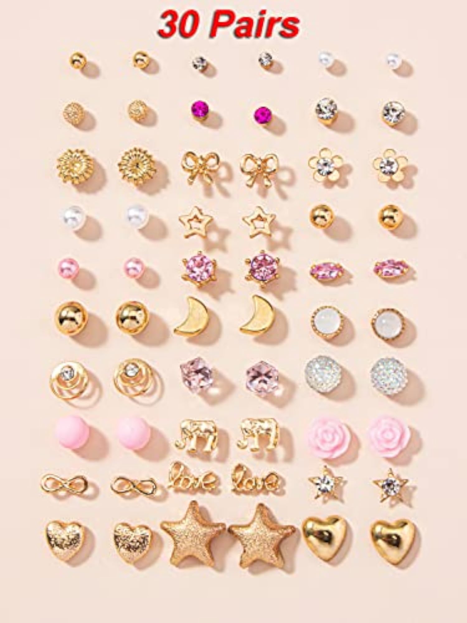 30 Pairs Women's Stylish Crystal Pearl Earrings Combo Set