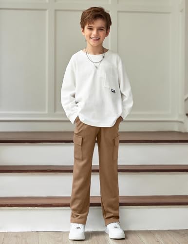 Arshiner Boys Cargo Pants Kids Elastic Waist Casual Athletic Jogger Sweatpants Open Bottom Baggy Pants with Pockets3