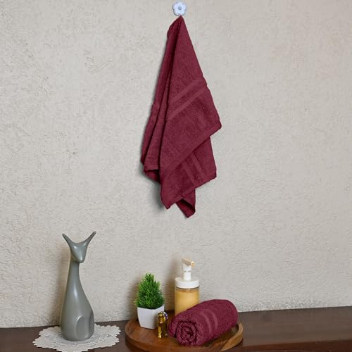 Image of Divine Casa Cotton 550 GSM Hand Towels Pack of 2 Maroon, 60 x 40 cm Ultra Soft & Highly Absorbent Thick Bathroom Towels
