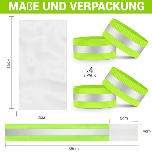 VERY IMPORTANT RUNNER - Reflektierende Armbänder - Elastisches Reflektorband mit 8 cm verstellbarem Verschluss & 2 cm Reflexstreifen - 360° Sichtbarkeit für Arme, Beine & Knöchel (Neon, 4 Stück)