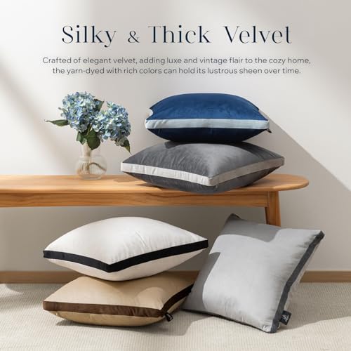 Image of Phantoscope Pack of 2 Velvet Decorative Throw Decorative Pillow Cover Gusseted Soft Solid Square Cushion Case for Couch Light Beige 18 x 18 inches 45 x 45 cm