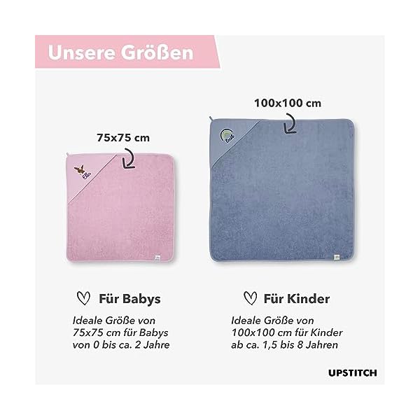 Kapuzenhandtuch für Baby (75x75cm) und Kinder (100x100cm) mit Namen personalisiert für Jungen und Mädchen aus 100% Baumwolle - Babyhandtuch und Kinderhandtuch – Bild 4