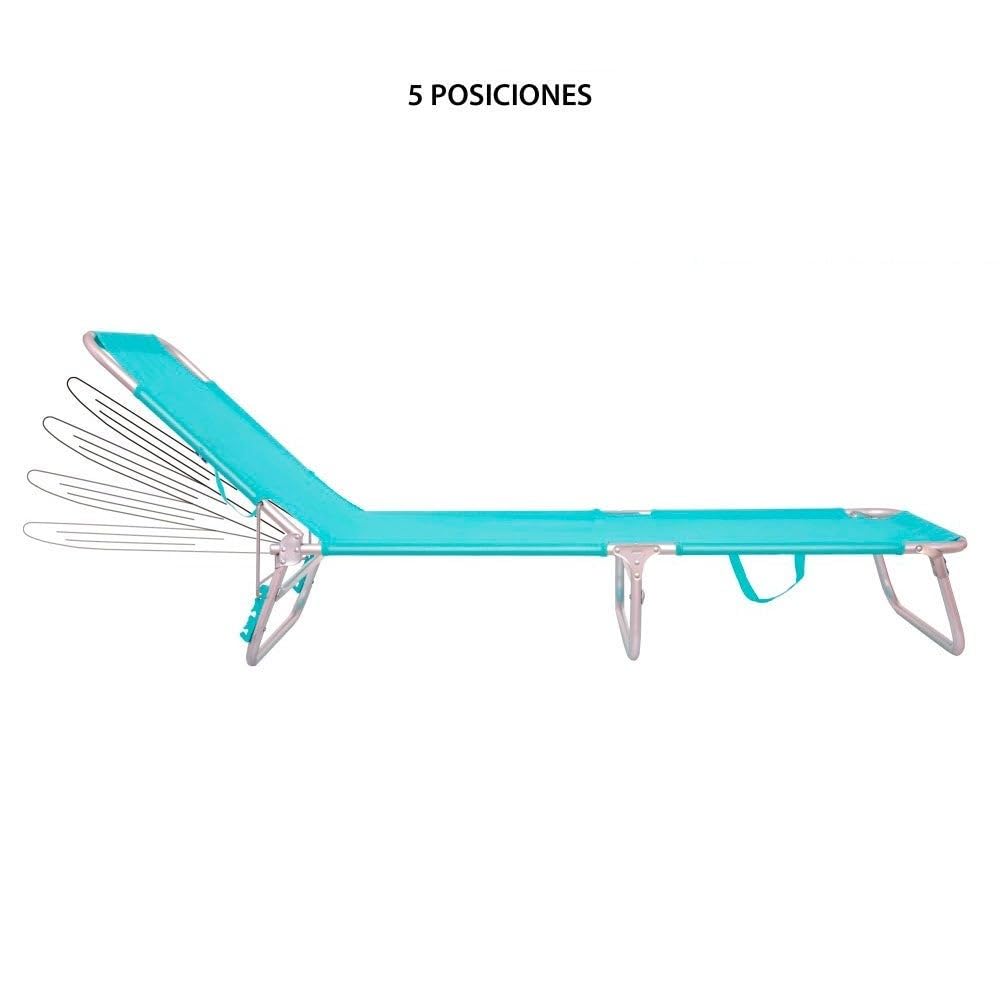 LOLAhome Pack 2 Tumbonas Jardín Exterior, Ligera Plegable y Reclinable | De 190x58x25 cm. Reclina 3 posiciones, Para Playa Camping Piscina Terraza o Jardín Aguamarina