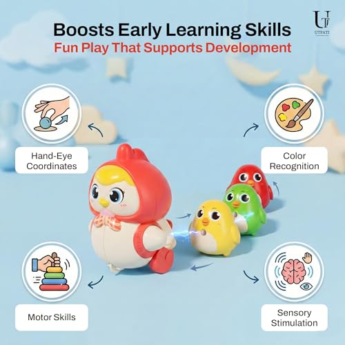 Image of Chicken Toys for Kids, Swinging Chain String Magnetic Hen with Chick Learning to Crawl Spring Toy, Crawling Wind-up Duck, Walking Chicken Cute Windup Toy for Boys Girls Toddler