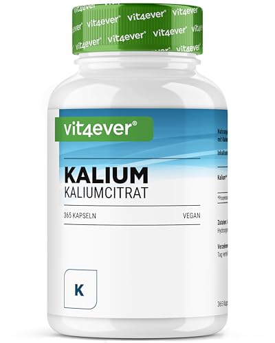 vit4ever Kalium - 365 Kapseln mit 800 mg elementarem Kalium (aus Kaliumcitrat) pro Tagesdosis - vegan hochdosiert ohne Zusätze