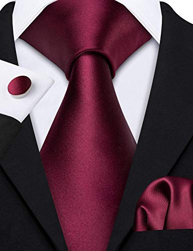 Image of Barry.Wang Plain Men Silk Ties Extra Long Satin Necktie for Wedding Business Handkerchief Cufflinks Set Solid Colors