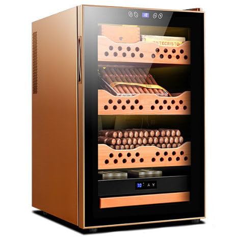 Electric Cigar Humidor Cooler with Removable Cedar Wood Shelf,70L Intelligent Electronic Cigar Cabinet with Humidity Adjustment,Constant Temperature,Gold-3cigarbasket