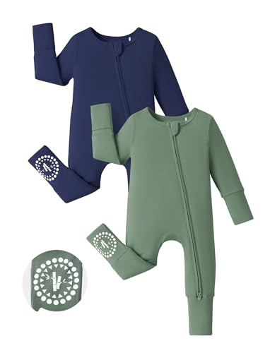 Image of PATPAT Baby Footies Boys Girls - Bamboo Viscose - Zipper & Non-Slip Soles Romper Mitten - Footed & Footless Infant Clothes