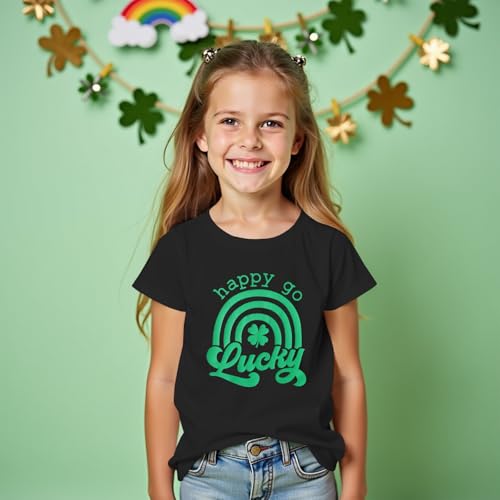 Boys Girls St Patricks Day Shirts Kid Happy Go Lucky Shamrock T-Shirt Short Sleeve Clover Tees Tops Irish Outfit2