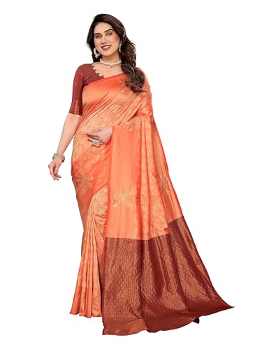 Image of Sidhidata Women's Soft Banarasi Silk Floral Zari Woven Design Saree With Unstitched Blouse Piece