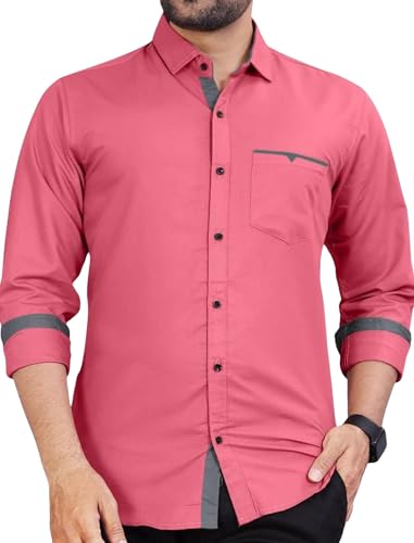 Image of CB-COLEBROOK Men's Regular Fit Solid Soft Touch Cotton Casual Shirt with Pocket Design with Spread Collar & Full Sleeves (Available in Plus Size)