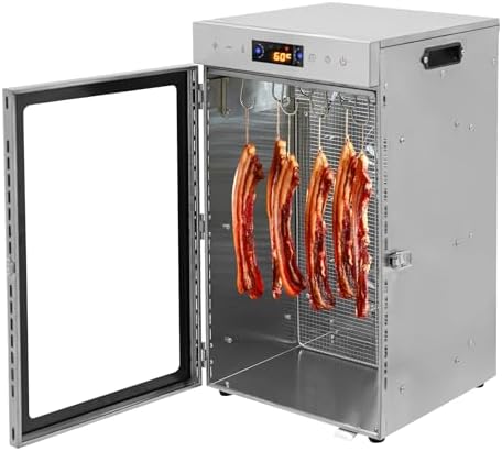 Stainless Steel Biltong Drying Box with Light & 12 Hooks, 800W 24...