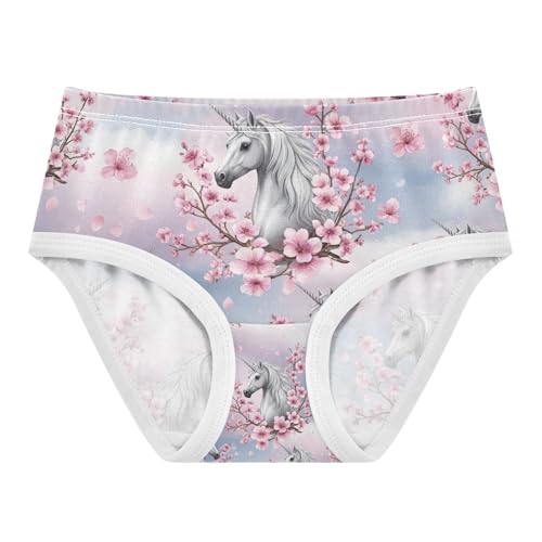 Toddler Girl Briefs, White Unicorns Manes Cotton Girls Underwear, 2T–8 Years