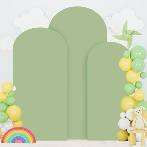Image of FOTSHARER Spandex Arch Cover 6FT 6.6FT 7.2FT Sage Green Wedding Arch Backdrop Cover for Round Top Arches Chiara Arch Cover Backdrop Fabric Wedding Arch Stand Cover Spandex Fit Arch Cover Cloth Decor