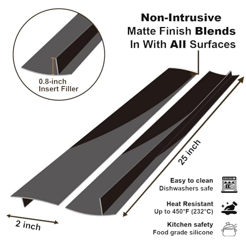 Image of Kitchen Silicone Stove Counter Gap Cover 25 Inch Side Gap Filler 2pcs Black