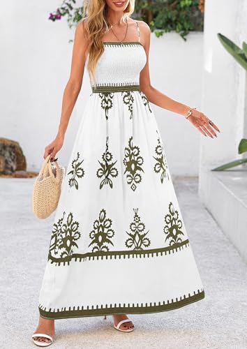 Image of PRETTYGARDEN Women's Summer Boho Maxi Dress Floral Sundresses | Spaghetti Strap, Sleeveless, Smocked Bodice, A-Line Long Flowy, Lightweight Soft, Wedding Guest Party, Beach Vacation Outfits