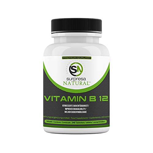 Surpresa Natural® - Natürliches Vitamin B12 hochdosiert | 240 Tabletten mit B12 Vitamin | 500 µg Vitamin B12 Komplex aus Methyl- und Adenosylcobalamin | B12 vegan & laborgeprüft | Made in Germany Cover