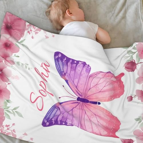 Image of Personalized Baby Blanket with Name, Custom Name Blanket for Kids Soft Flanne Blankets in Easter Personalized Baby Gifts for Infant Newborn Shower (Red)