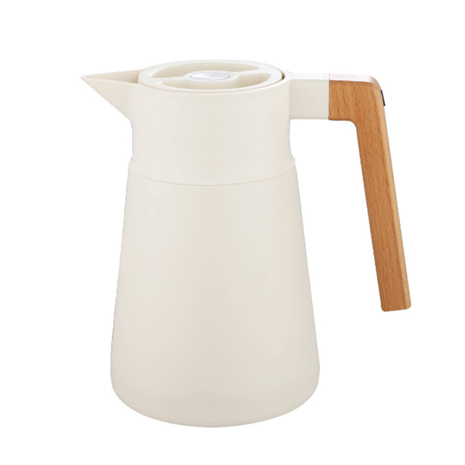 Thermoskanne Kaffeekannen Edelstahl 18/10, Vakuum Isolations, Grosse Kapazität, Mit Holzgriff, Thermosflasche Für Heißen Und Kalten Tee Kaffee, Isolierkanne, Für Home Office Hotel (Beige,1.5L)