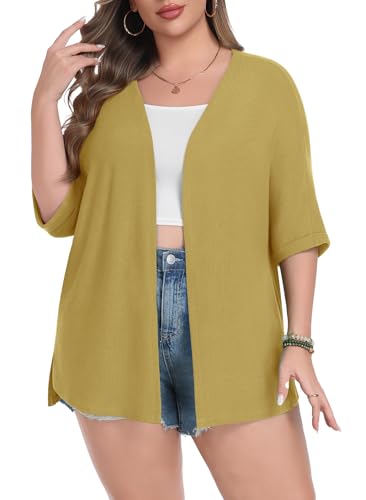 Image of Lastshe Womens Plus Size Cardigan Short Sleeve Lightweight Loose Cover Ups Open Front Sweaters Summer Cardigan